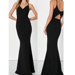 LULU'S XS Moments Of Bliss Black Backless Mermaid Maxi Gown Dress NWT B169